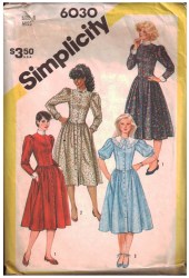 6030 SIMPLICITY 1983 FRONT BUTTON DROP WAIST FLARE DRESS PATTERN 10; 12; 14 UNCUT CHOICE